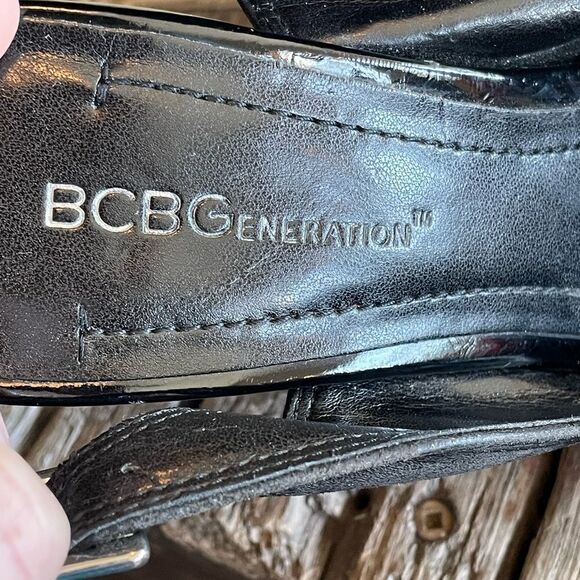 Pre-Owed BCBGEneration Womens Black Open Toe Slingback Upper Leather Heels Sz 8 - Picture 6 of 7